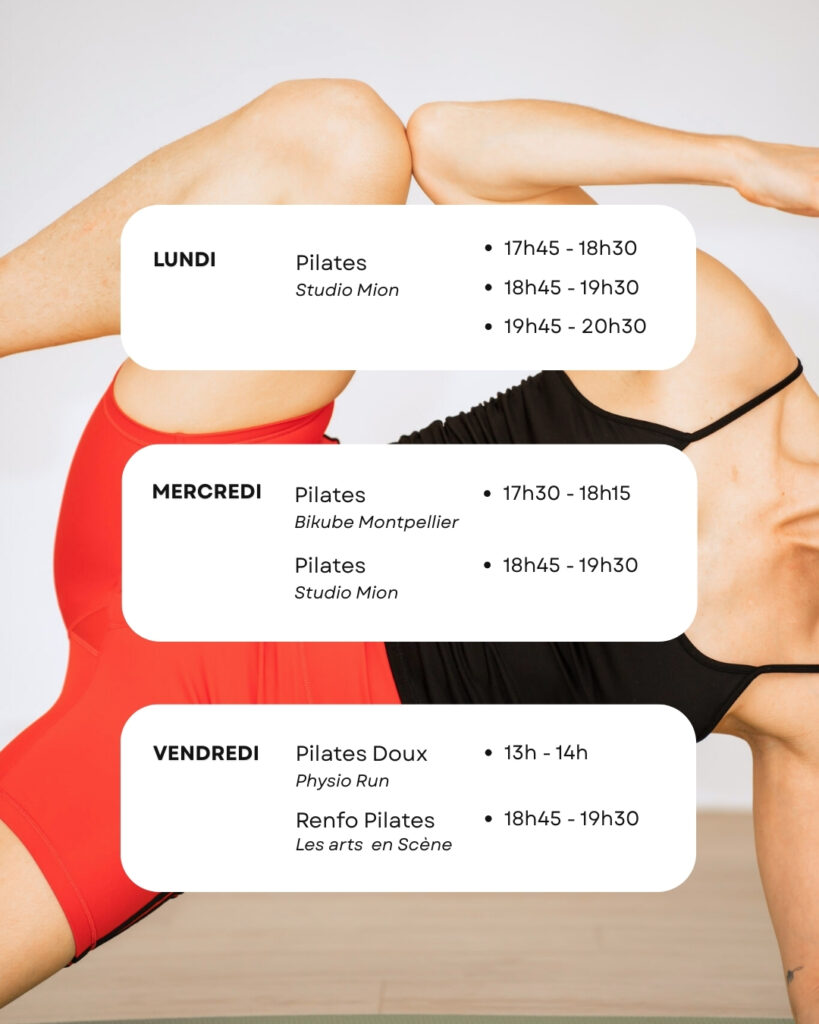 Cours de Pilates Montpellier hebdomadaire en Studio année 2026 - Pilates doux, Renfo Pilates