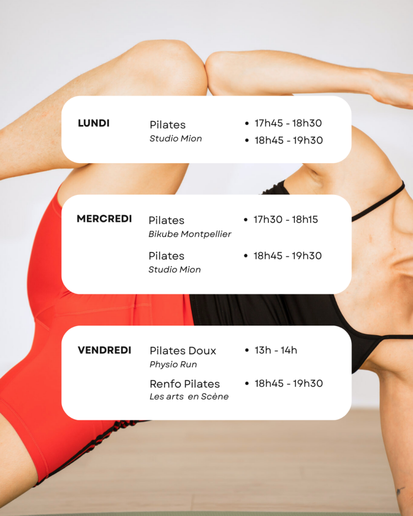 Cours de Pilates Montpellier hebdomadaire en Studio année 2026 - Pilates doux, Renfo Pilates